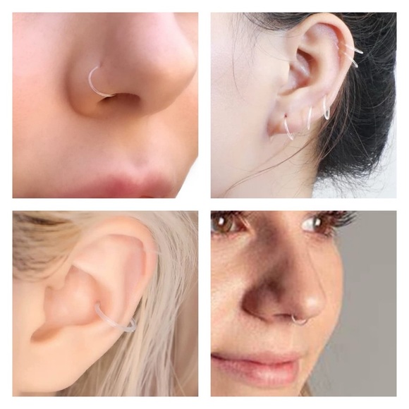 16G 8mm Clear Bioflex Hoop Ring – Nose, Septum, Cartilage, Helix, Tragus, Lip - Picture 2 of 6